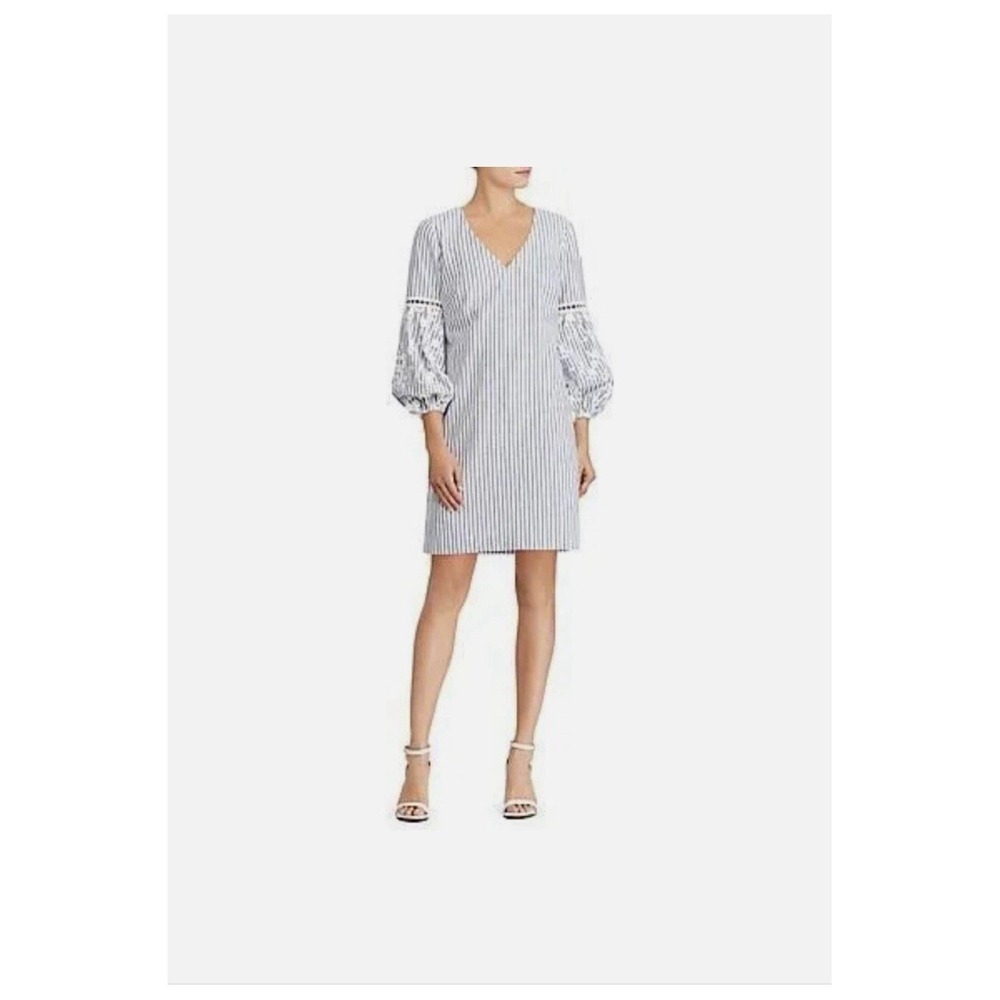 Lauren by Ralph Lauren Women's Puff Sleeve Striped Dress Size 4 Blue White NEW